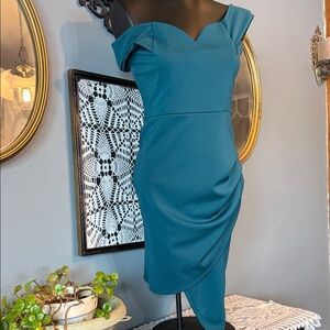 Windsor Teal Off-Shoulder Dress